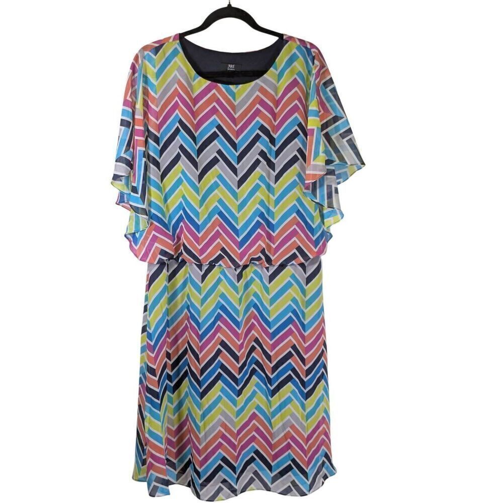JBS Sheath Dress Multi Chevron Polyester Short Sleeve Drawstring Women's 14W